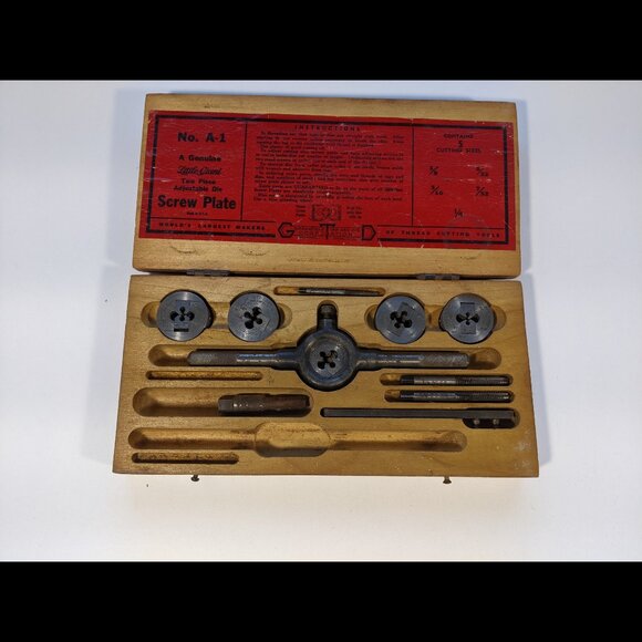 Greenfield Tap & Die Tool Set A-1 Little Giant Screw Plate Wood Box - INCOMPLETE - Picture 15 of 15
